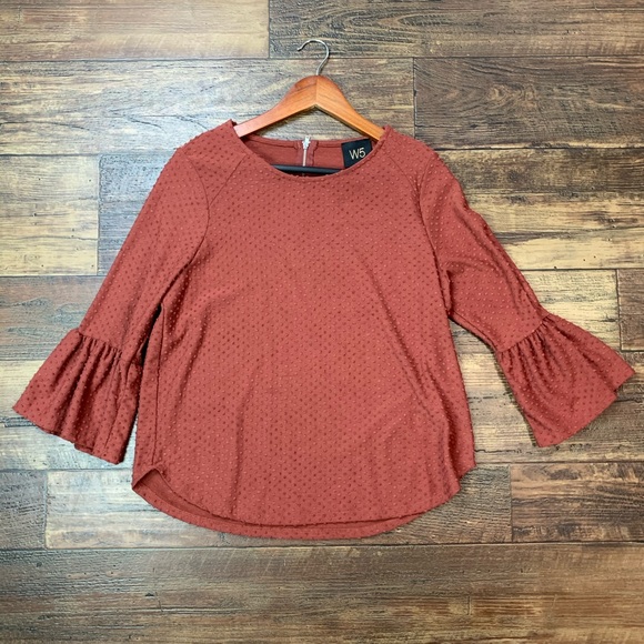 W5 Tops - Boho boutique quarter length rust bell sleeve top